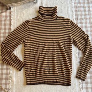 Joseph A Brown and Black Striped Turtleneck Sweater